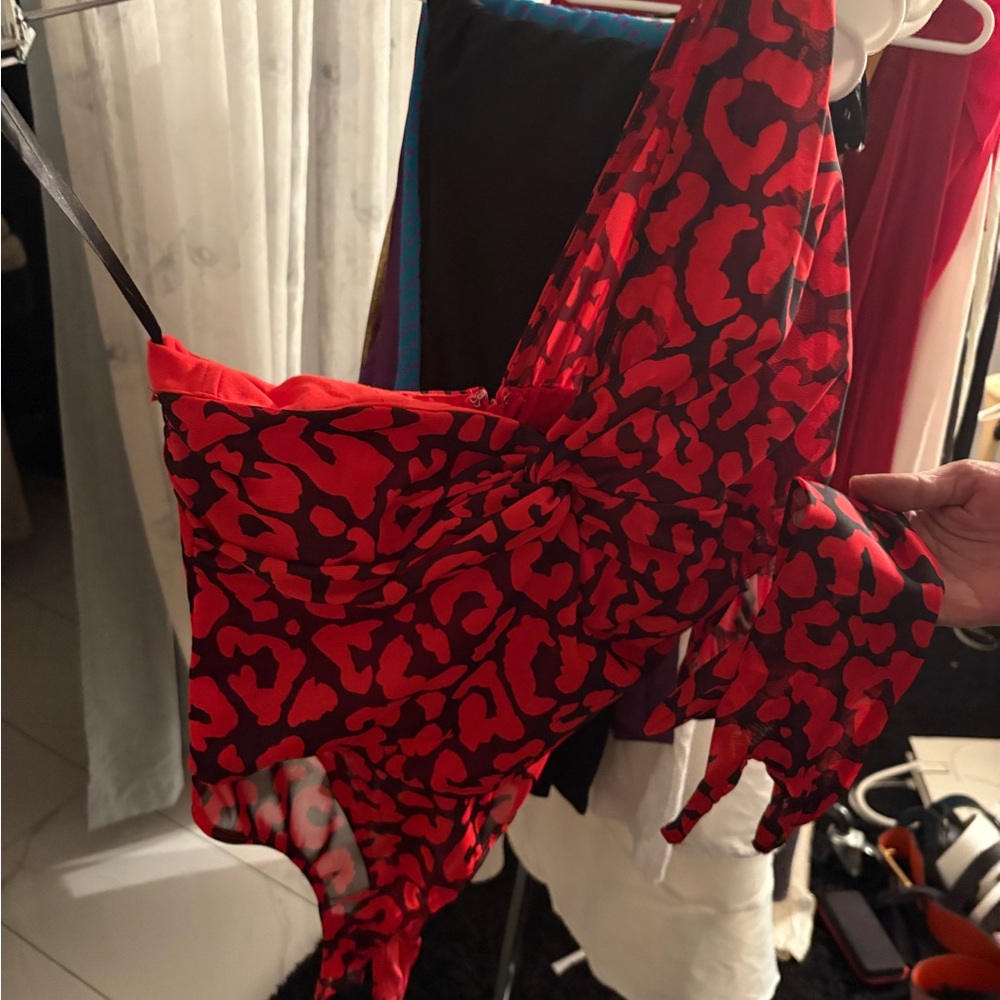 Red Leopard Print Sheer Top - Picture 3 of 4